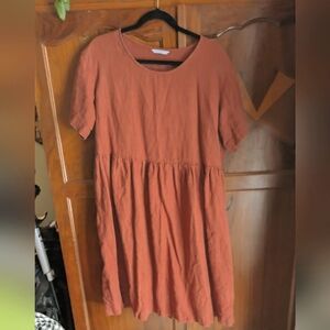 Rust terracotta linenfox Short Sleeve Dress